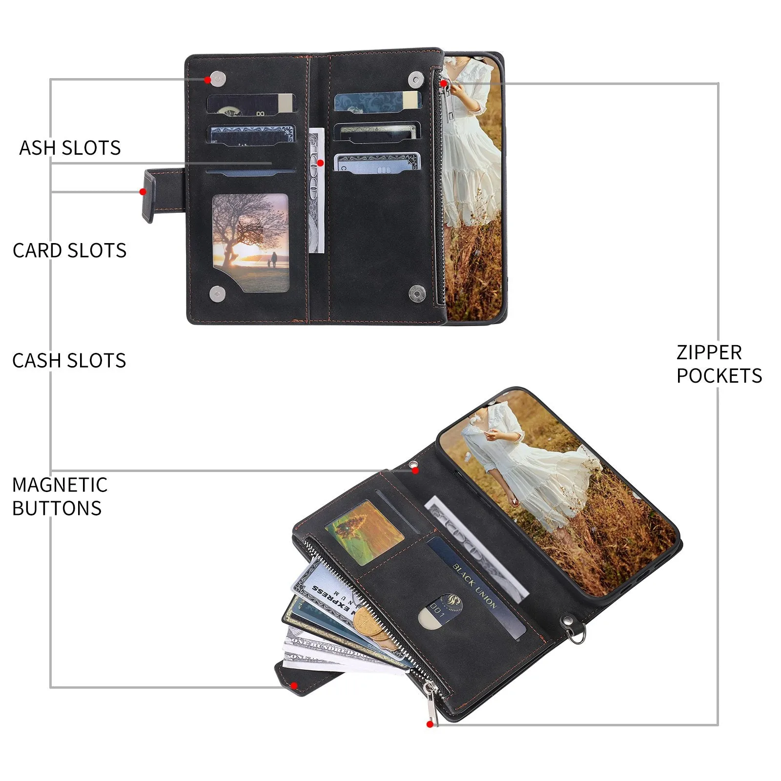 005 Style For iPhone 14 6.1 inch, Shockproof Zipper Pocket Flip Wallet Case Stand PU Leather Rhombus Texture Protective Phone Cover with Strap Card Holder