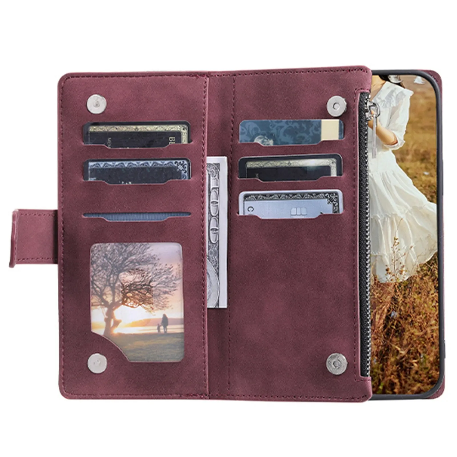 005 Style For iPhone 14 6.1 inch, Shockproof Zipper Pocket Flip Wallet Case Stand PU Leather Rhombus Texture Protective Phone Cover with Strap Card Holder