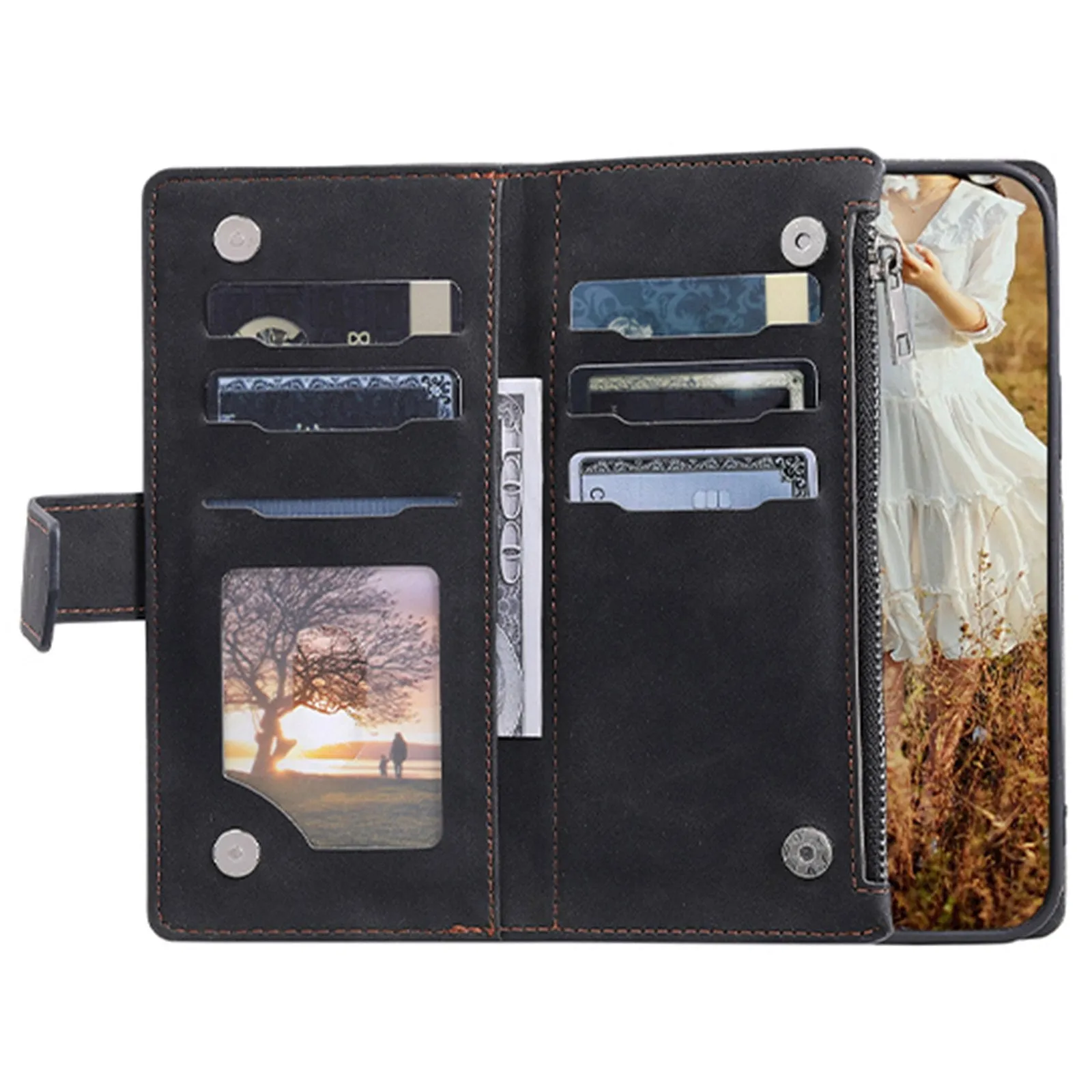 005 Style For iPhone 14 6.1 inch, Shockproof Zipper Pocket Flip Wallet Case Stand PU Leather Rhombus Texture Protective Phone Cover with Strap Card Holder