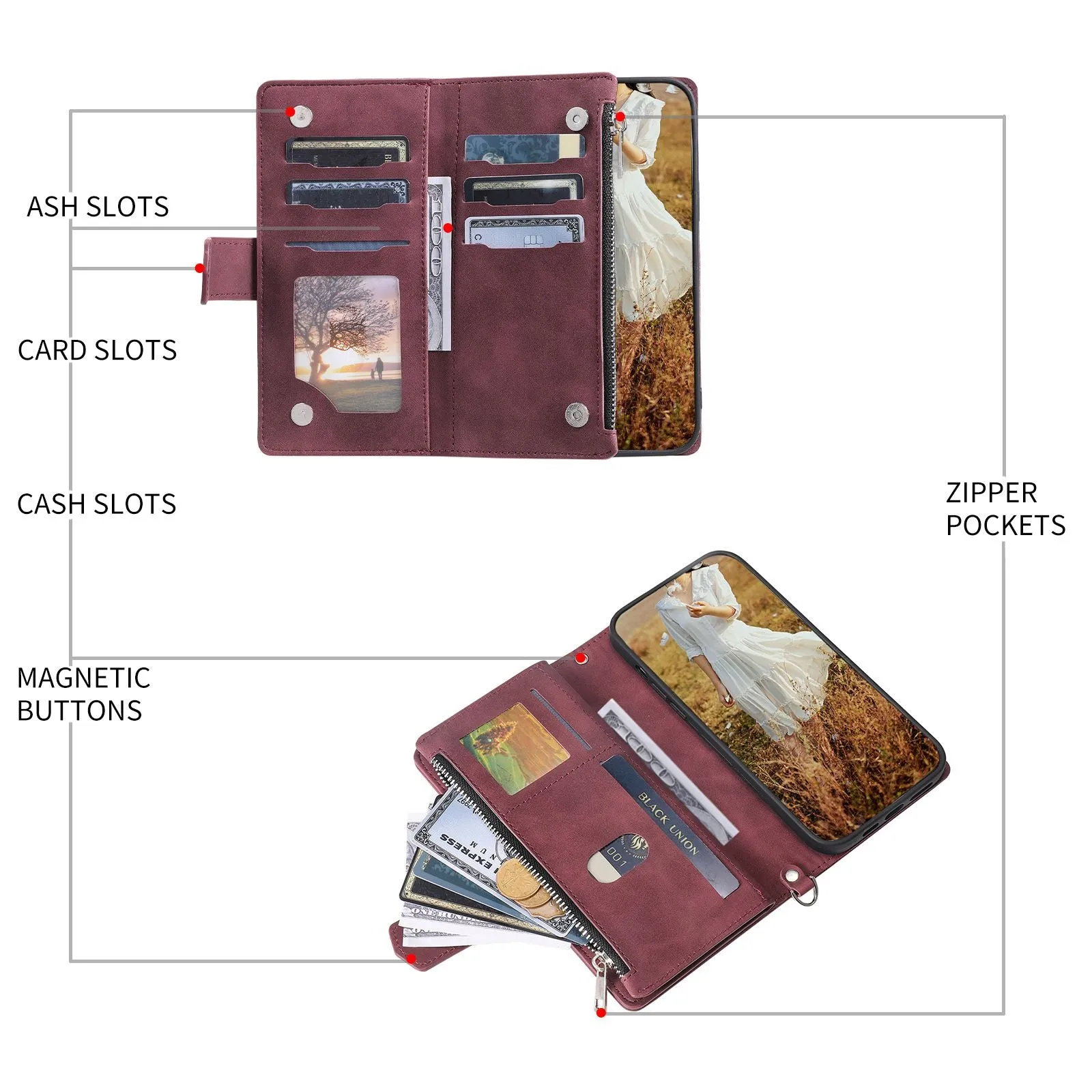 005 Style For iPhone 14 6.1 inch, Shockproof Zipper Pocket Flip Wallet Case Stand PU Leather Rhombus Texture Protective Phone Cover with Strap Card Holder