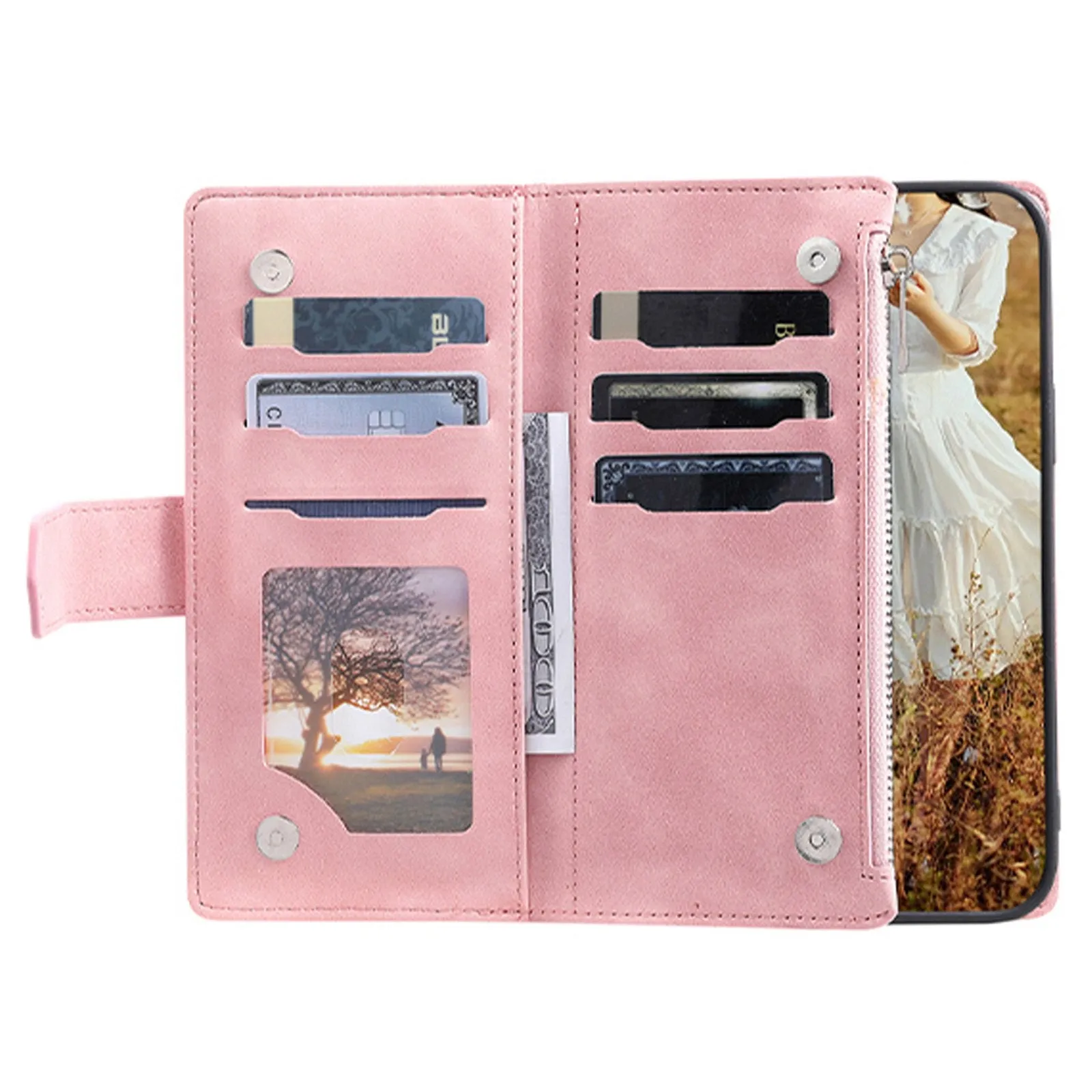 005 Style For iPhone 14 6.1 inch, Shockproof Zipper Pocket Flip Wallet Case Stand PU Leather Rhombus Texture Protective Phone Cover with Strap Card Holder