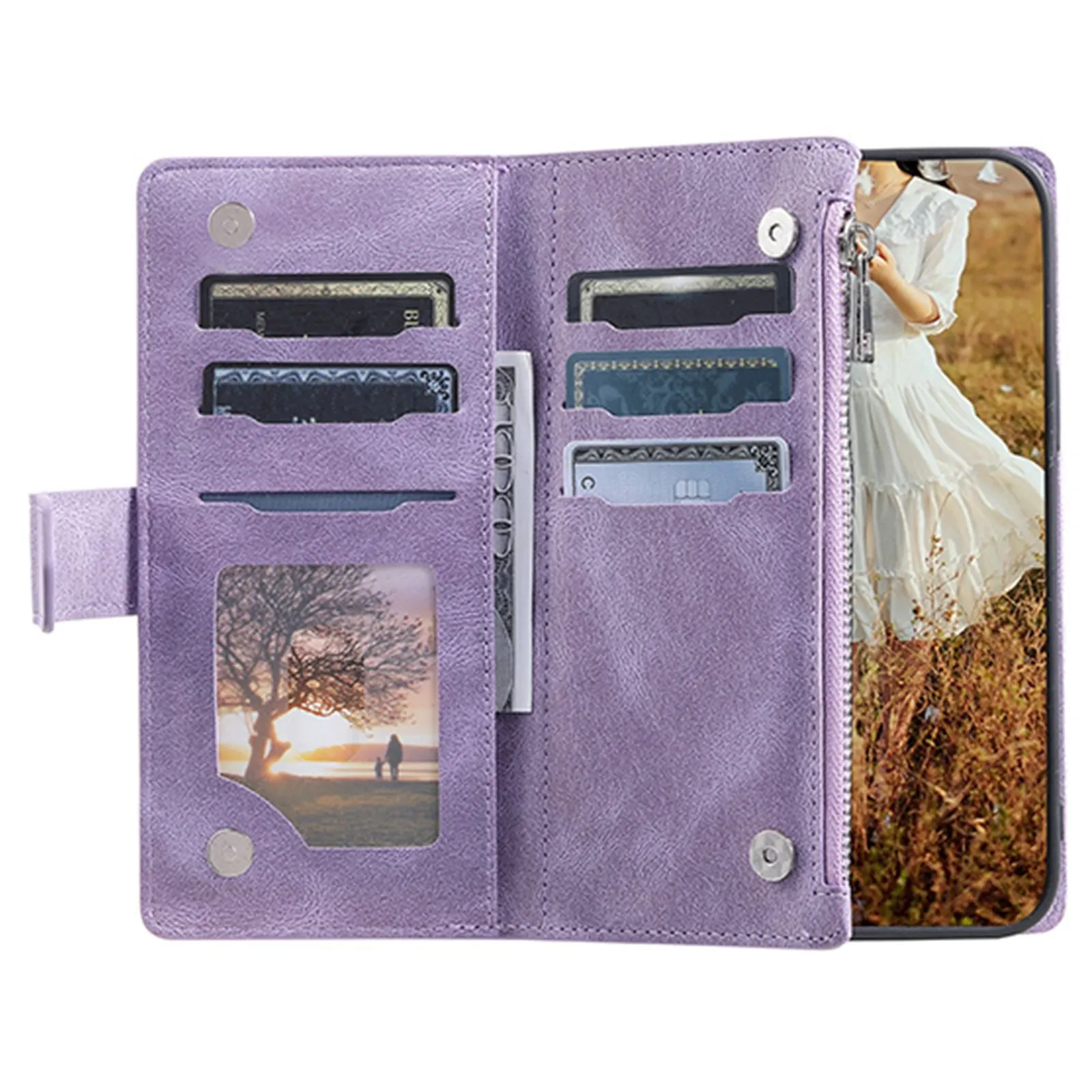 005 Style For iPhone 14 6.1 inch, Shockproof Zipper Pocket Flip Wallet Case Stand PU Leather Rhombus Texture Protective Phone Cover with Strap Card Holder