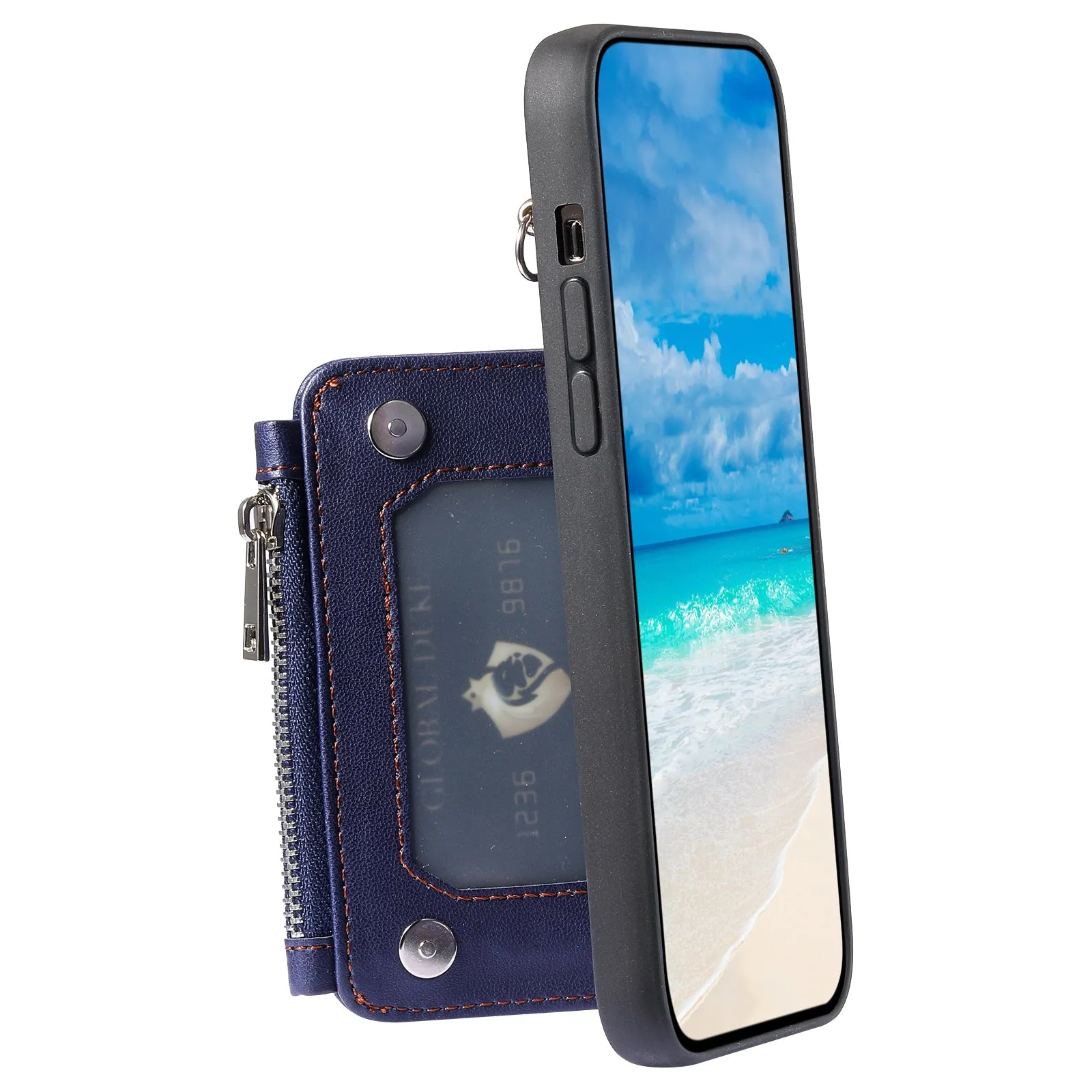 009 Cell Phone Back Case for iPhone 6 / 6s / 7 / 8 / SE (2020) / SE (2022) , RFID Blocking PU TPU Cover Kickstand Zipper Wallet Shell with Strap