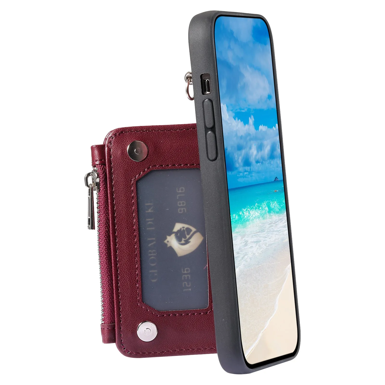 009 Cell Phone Back Case for iPhone 6 / 6s / 7 / 8 / SE (2020) / SE (2022) , RFID Blocking PU TPU Cover Kickstand Zipper Wallet Shell with Strap