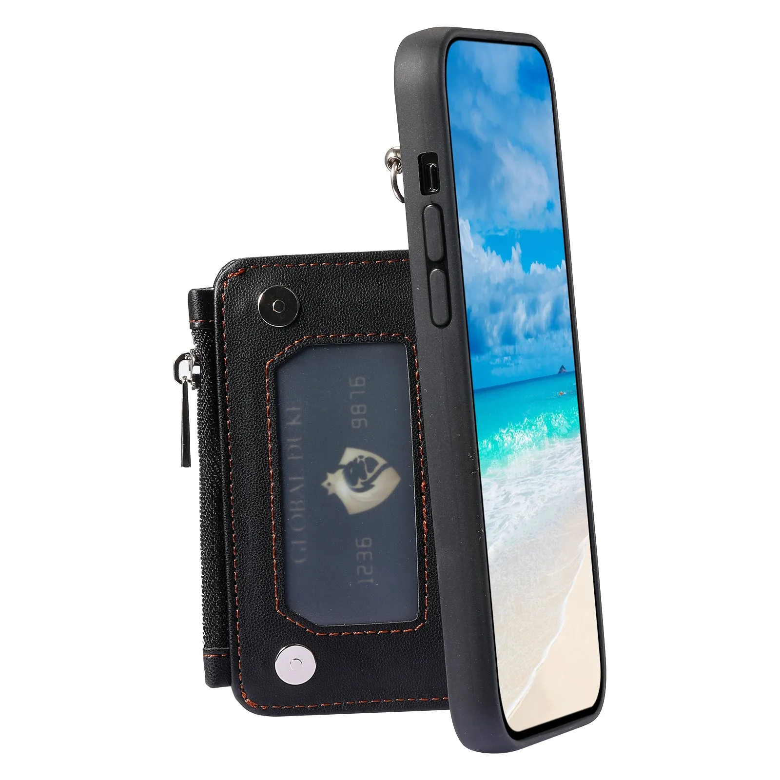 009 Cell Phone Back Case for iPhone 6 / 6s / 7 / 8 / SE (2020) / SE (2022) , RFID Blocking PU TPU Cover Kickstand Zipper Wallet Shell with Strap