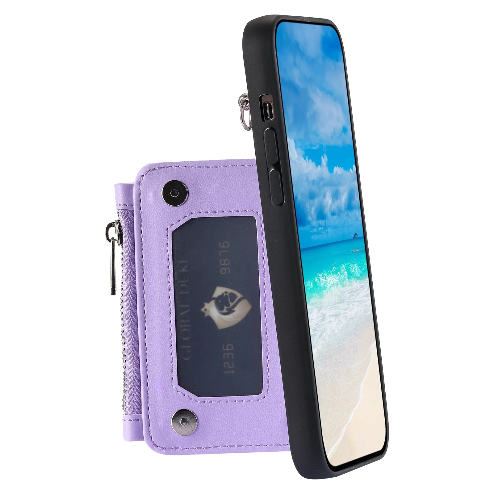 009 Cell Phone Back Case for iPhone 6 / 6s / 7 / 8 / SE (2020) / SE (2022) , RFID Blocking PU TPU Cover Kickstand Zipper Wallet Shell with Strap