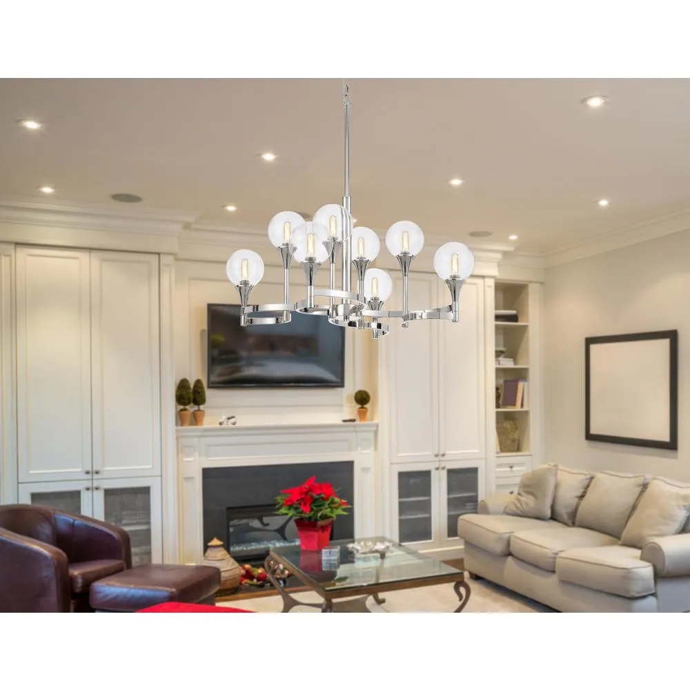 15W X 8 Milbank Metal Chandelier And Clear Round Glass Shades By Cal Lighting