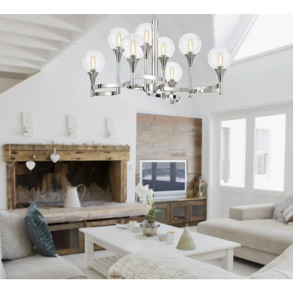 15W X 8 Milbank Metal Chandelier And Clear Round Glass Shades By Cal Lighting