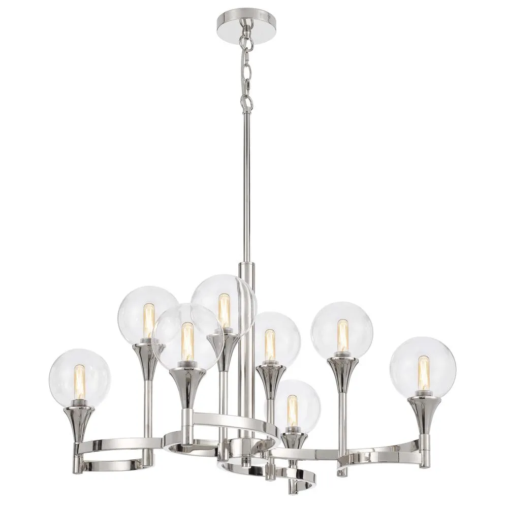 15W X 8 Milbank Metal Chandelier And Clear Round Glass Shades By Cal Lighting