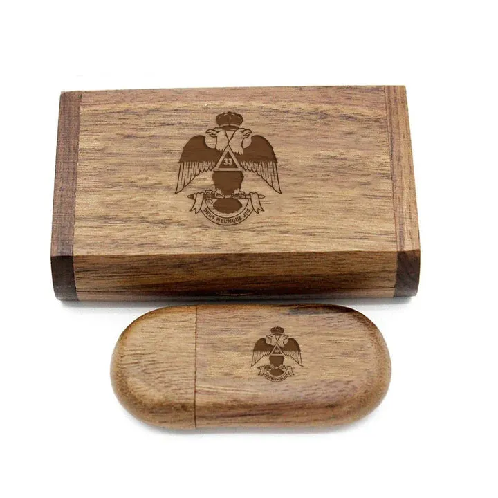 33rd Degree Scottish Rite USB Flash Drives - Wings Down Various Wood Colors