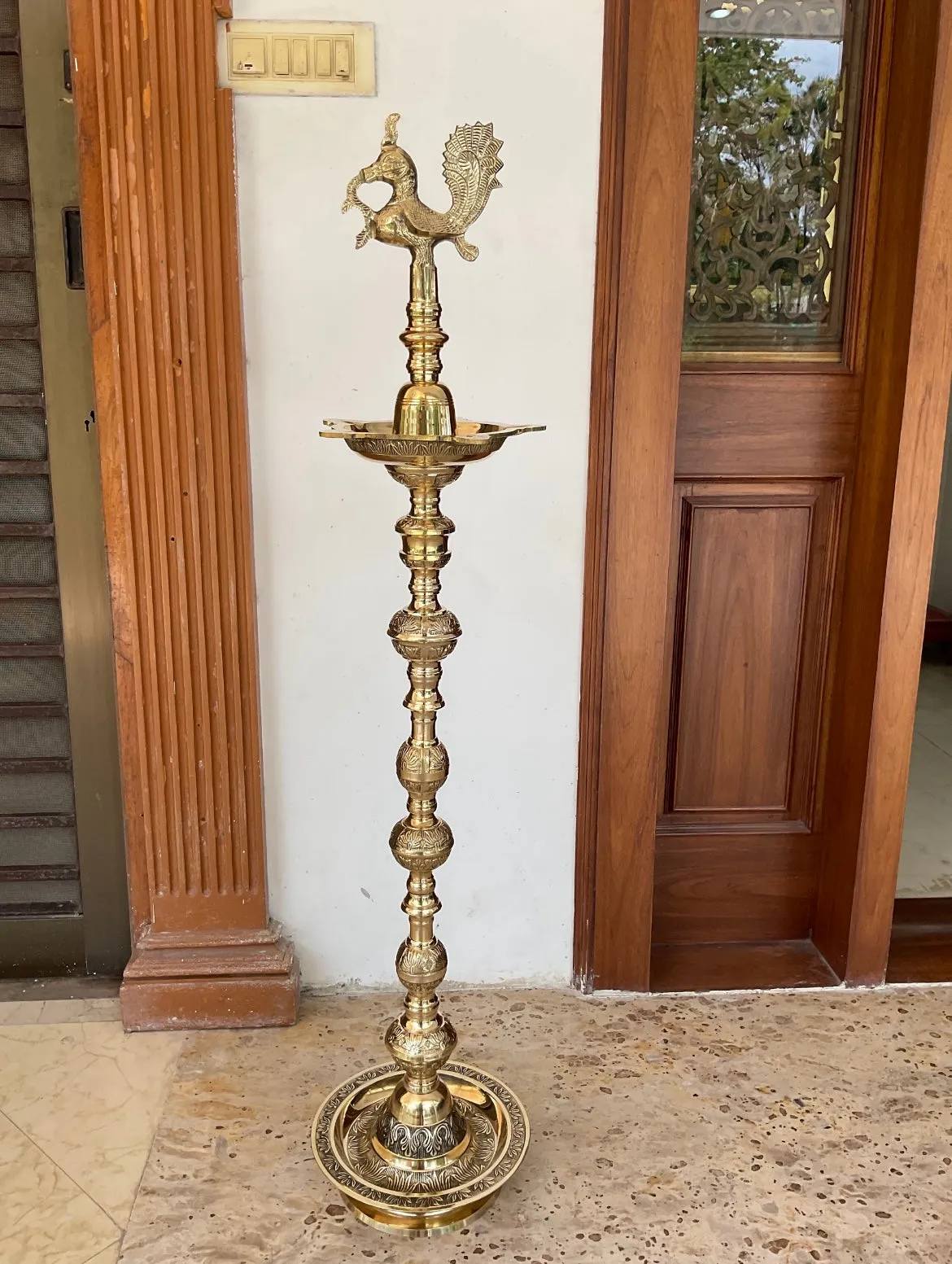 4 Feet - 48 Inches Annapakshi Nilavilakku (Set of 2) - Kuthu Vilakku Brass lamp - Decorative Decor