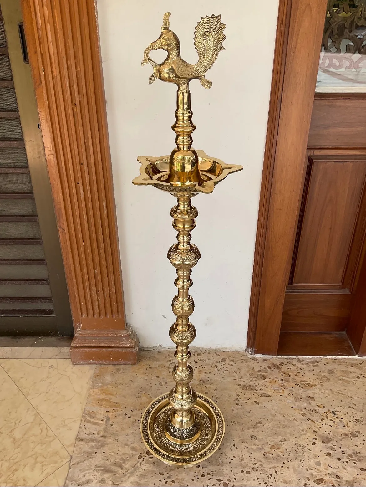 4 Feet - 48 Inches Annapakshi Nilavilakku (Set of 2) - Kuthu Vilakku Brass lamp - Decorative Decor