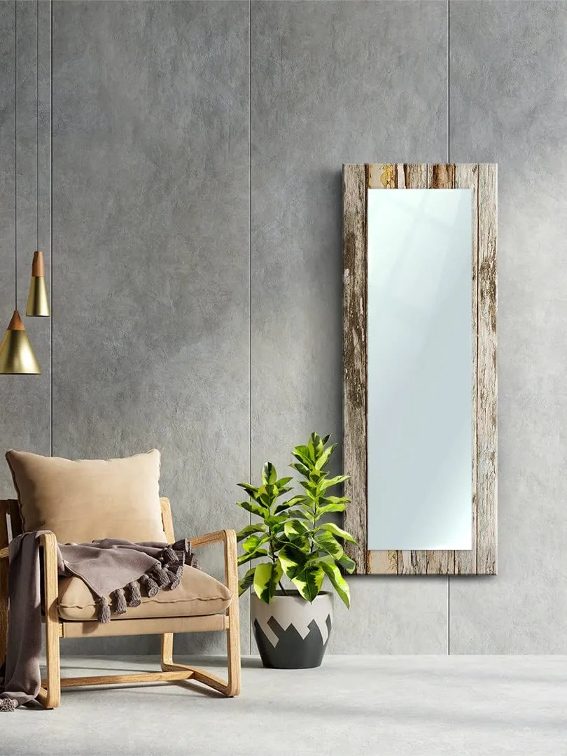 999STORE Printed Big Mirror for Bathroom Wall Full Wall Mirrors Brown Wooden Pattern Large Long Big Full Length Mirror (MDF_18X48 Inches) MirrorBMP298