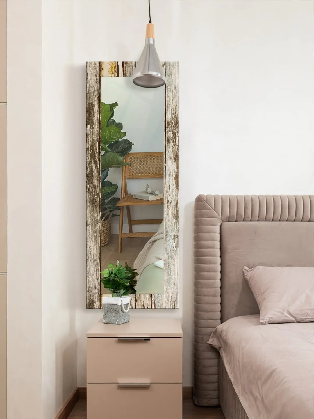 999STORE Printed Big Mirror for Bathroom Wall Full Wall Mirrors Brown Wooden Pattern Large Long Big Full Length Mirror (MDF_18X48 Inches) MirrorBMP298