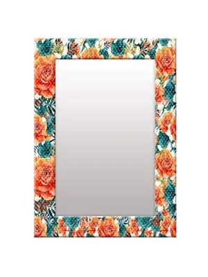 999STORE Printed Mirror Small Wall Mirror Home Decor Multi Color Roses washroom Bathroom Mirror (MDF_14X20 Inches) MirrorSMP253