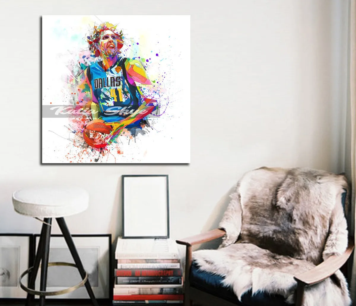 Abstract Basketball Canvas Wall Art Inspired by Dirk Nowitzki // NBA-DN01