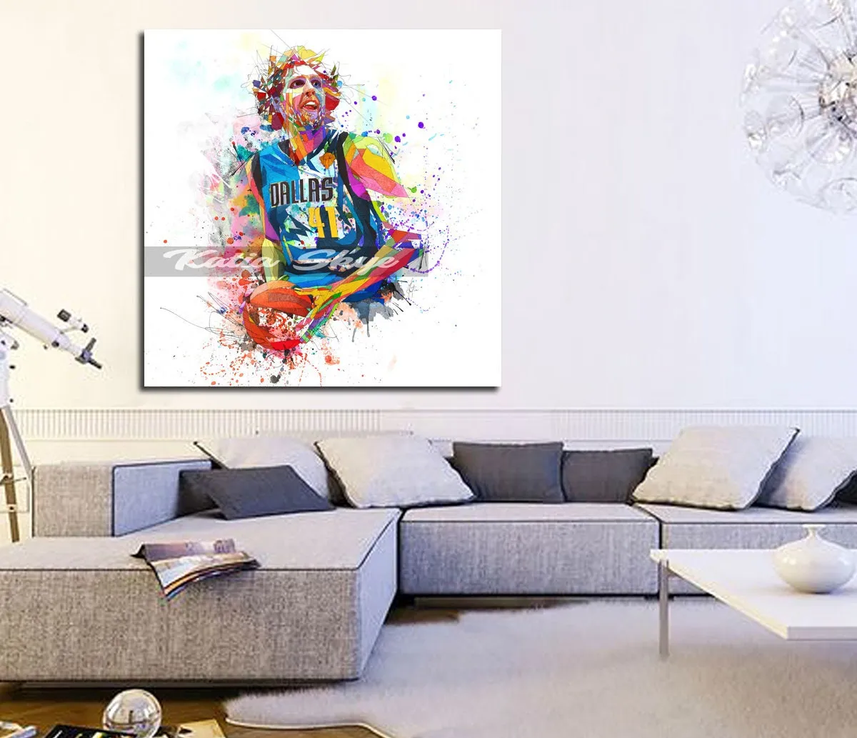 Abstract Basketball Canvas Wall Art Inspired by Dirk Nowitzki // NBA-DN01