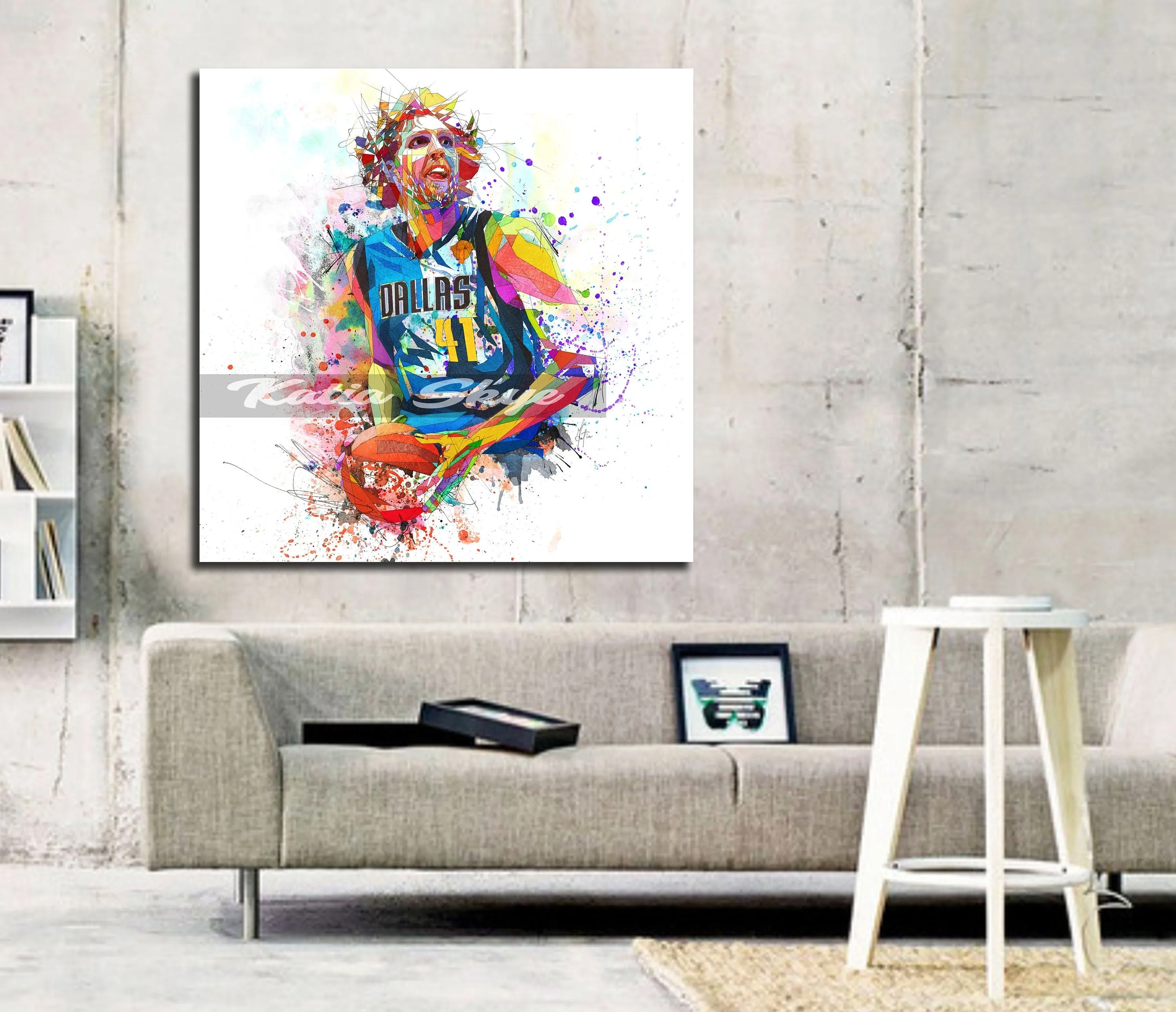 Abstract Basketball Canvas Wall Art Inspired by Dirk Nowitzki // NBA-DN01