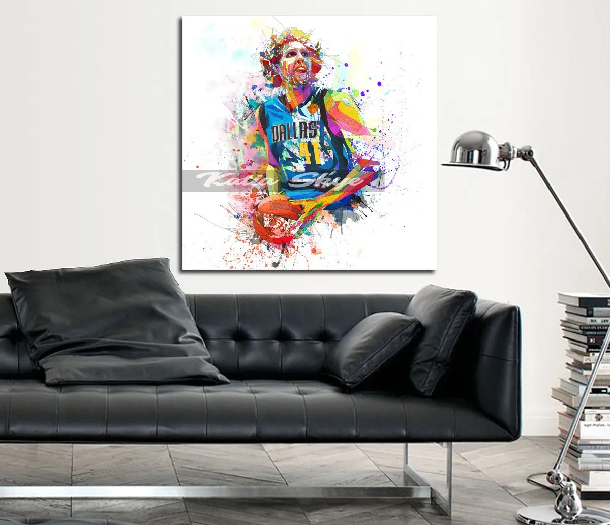 Abstract Basketball Canvas Wall Art Inspired by Dirk Nowitzki // NBA-DN01