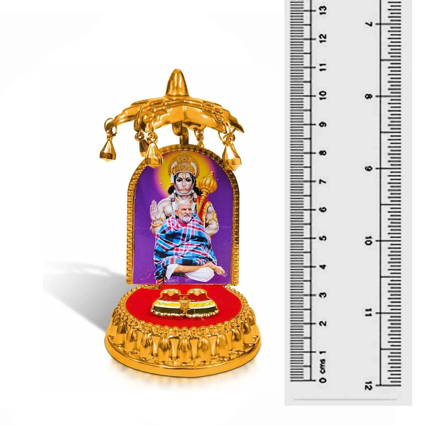 ADHVIK HHRI0476-01 Lord Hanuman/bajrangali Bali Neem Karoli Baba Ashirwad Posture with Charan Paduka and Umbrella Chhatra God Idol, Car Dashboard/Office Desk/Table/Home Decor