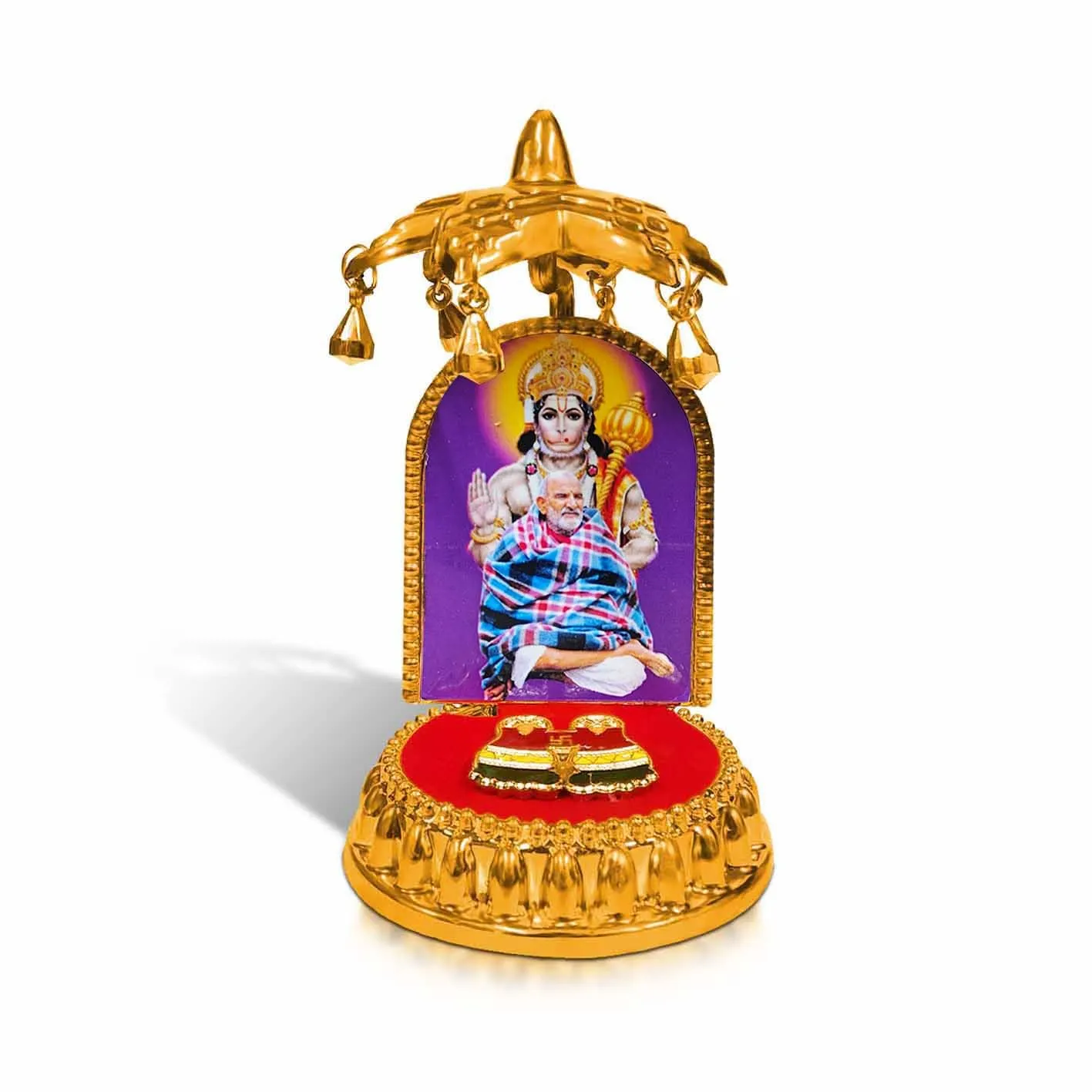 ADHVIK HHRI0476-01 Lord Hanuman/bajrangali Bali Neem Karoli Baba Ashirwad Posture with Charan Paduka and Umbrella Chhatra God Idol, Car Dashboard/Office Desk/Table/Home Decor