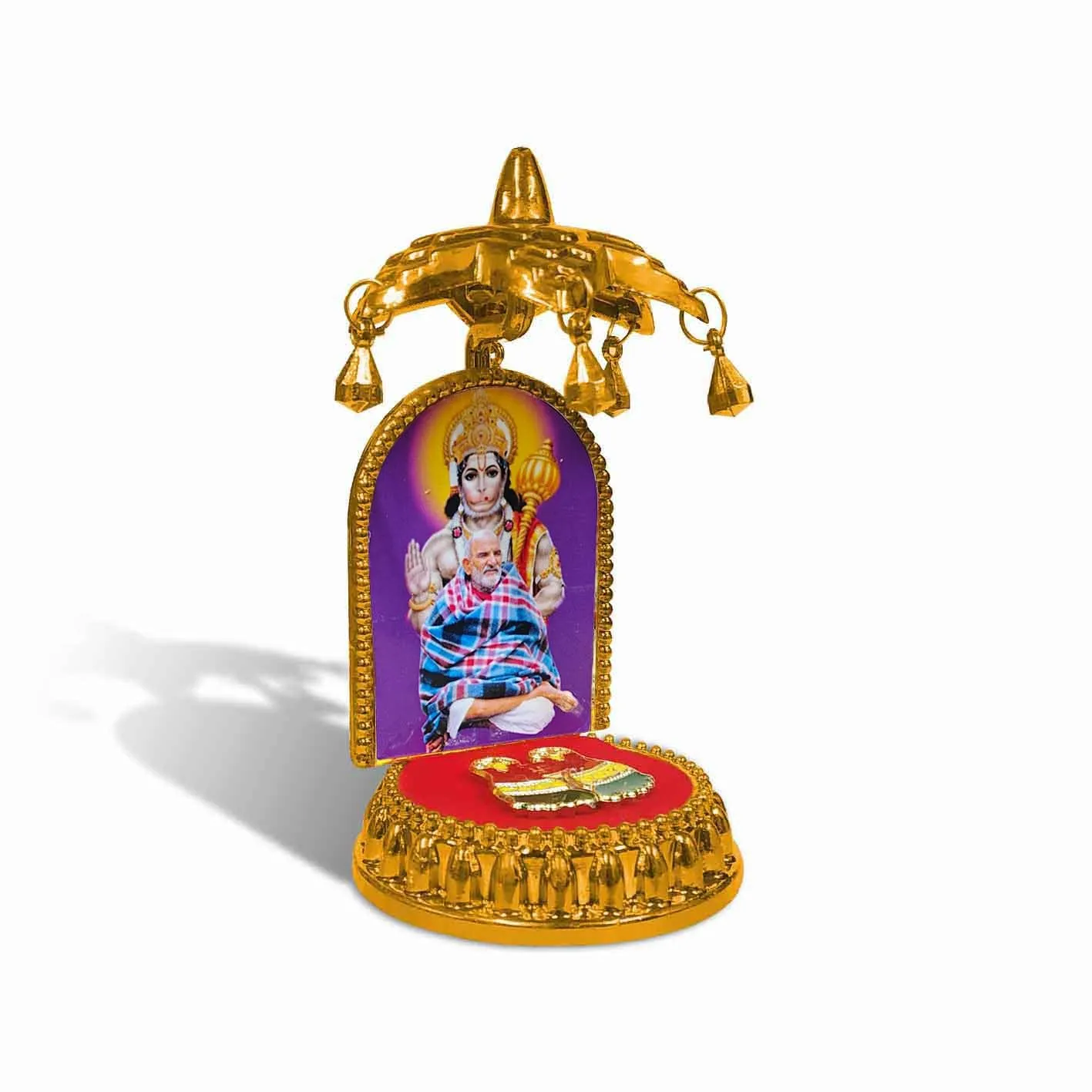 ADHVIK HHRI0476-01 Lord Hanuman/bajrangali Bali Neem Karoli Baba Ashirwad Posture with Charan Paduka and Umbrella Chhatra God Idol, Car Dashboard/Office Desk/Table/Home Decor