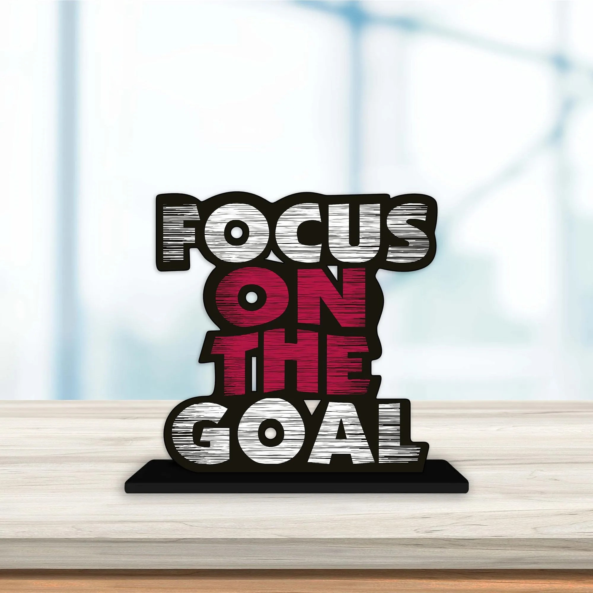 Art Vibes Wooden Idols And Figurine Focus On The Goal Quote Table Decor For Office Desk Showpiece | Home Decoration | Living Room | Modern Gifting Item (Sp_1140)