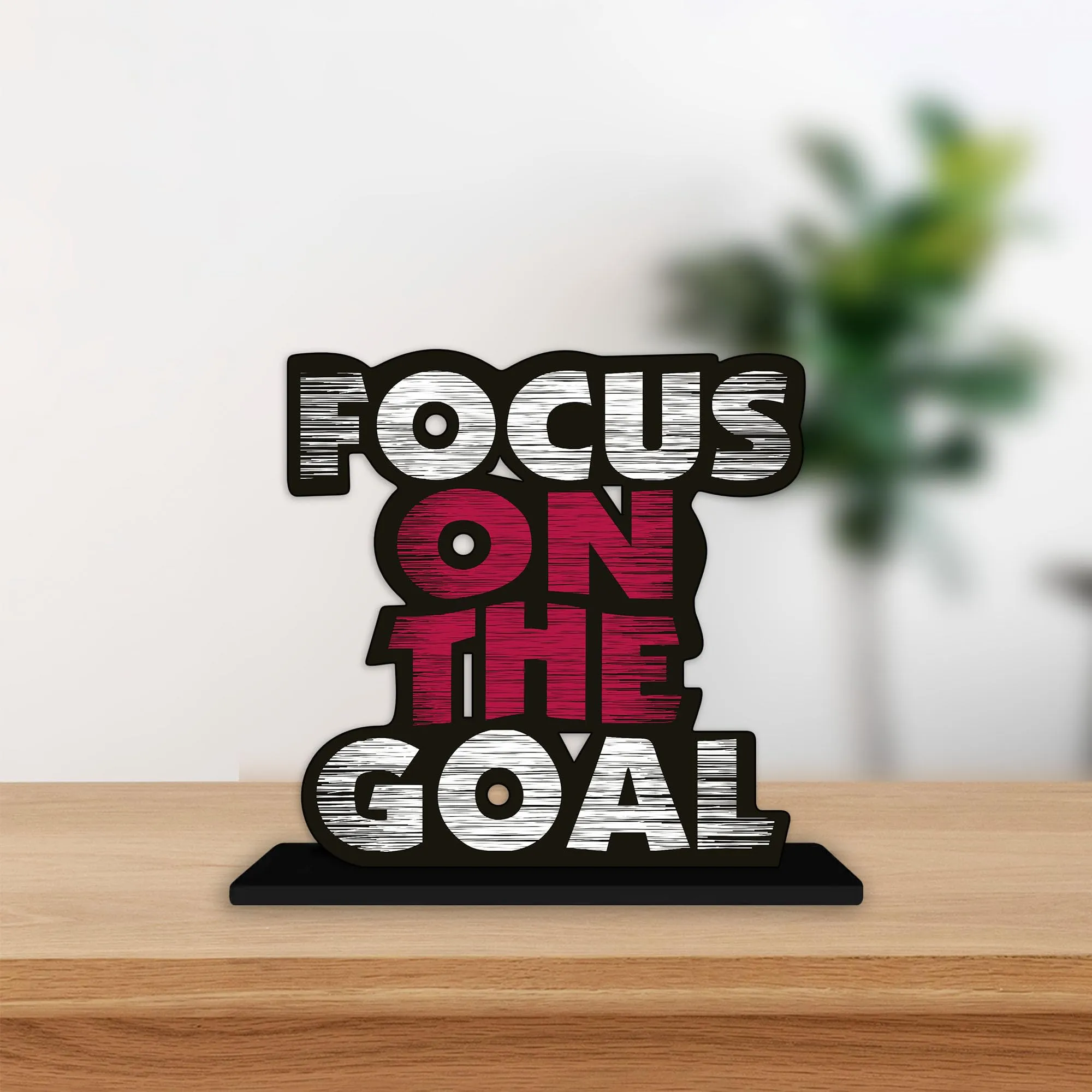 Art Vibes Wooden Idols And Figurine Focus On The Goal Quote Table Decor For Office Desk Showpiece | Home Decoration | Living Room | Modern Gifting Item (Sp_1140)