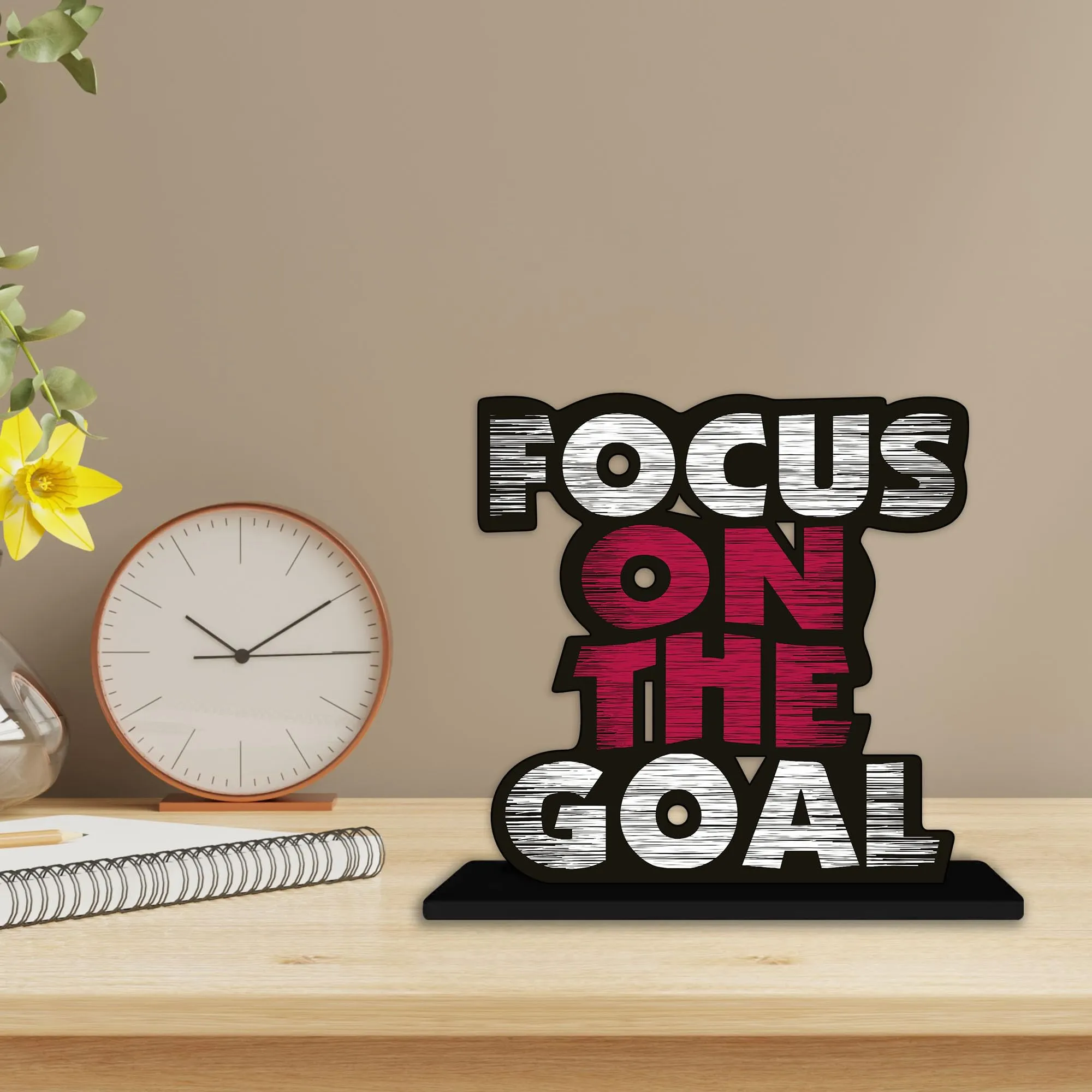 Art Vibes Wooden Idols And Figurine Focus On The Goal Quote Table Decor For Office Desk Showpiece | Home Decoration | Living Room | Modern Gifting Item (Sp_1140)