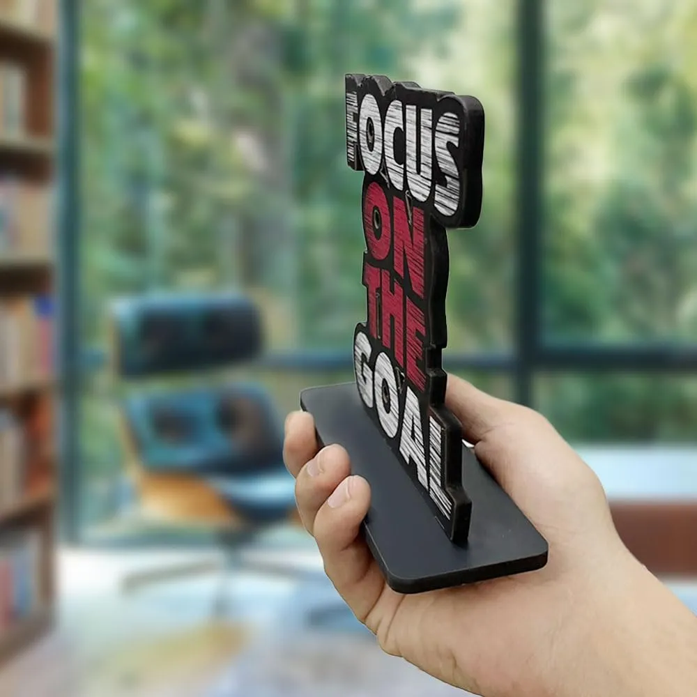 Art Vibes Wooden Idols And Figurine Focus On The Goal Quote Table Decor For Office Desk Showpiece | Home Decoration | Living Room | Modern Gifting Item (Sp_1140)