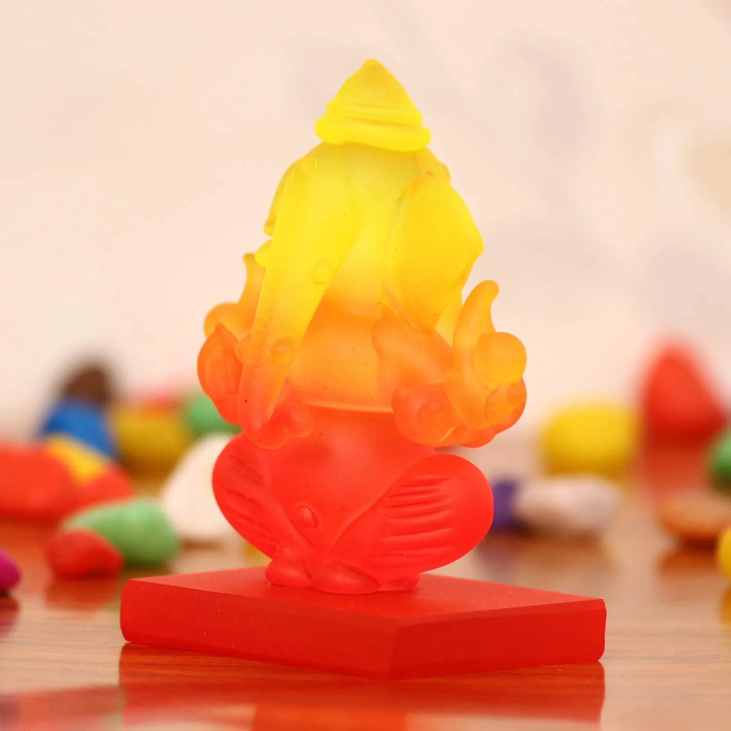 Artisyn Yellow and Red Double Sided Crystal Lord Ganesha Idol for Home, Office, and Car Dashboard - Divine God Idol for Diwali, Ganesh Chaturthi, and Birthday Gifts