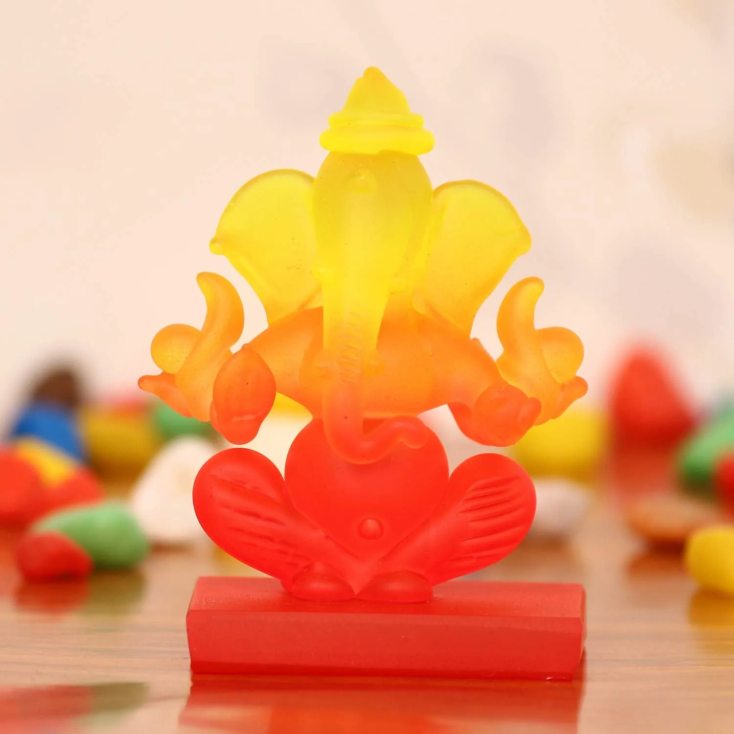 Artisyn Yellow and Red Double Sided Crystal Lord Ganesha Idol for Home, Office, and Car Dashboard - Divine God Idol for Diwali, Ganesh Chaturthi, and Birthday Gifts