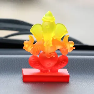 Artisyn Yellow and Red Double Sided Crystal Lord Ganesha Idol for Home, Office, and Car Dashboard - Divine God Idol for Diwali, Ganesh Chaturthi, and Birthday Gifts