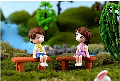 BHOOLU&GOOLU Sweety Lovers - Bench Siting Couple Figurine Miniature - Style - 26 (2pcs/Set)