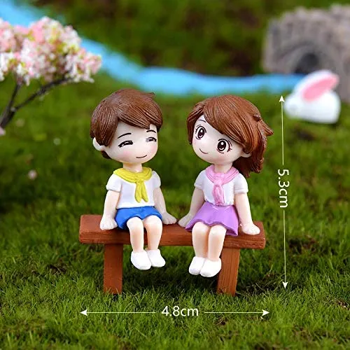 BHOOLU&GOOLU Sweety Lovers - Bench Siting Couple Figurine Miniature - Style - 26 (2pcs/Set)