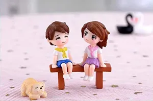 BHOOLU&GOOLU Sweety Lovers - Bench Siting Couple Figurine Miniature - Style - 26 (2pcs/Set)