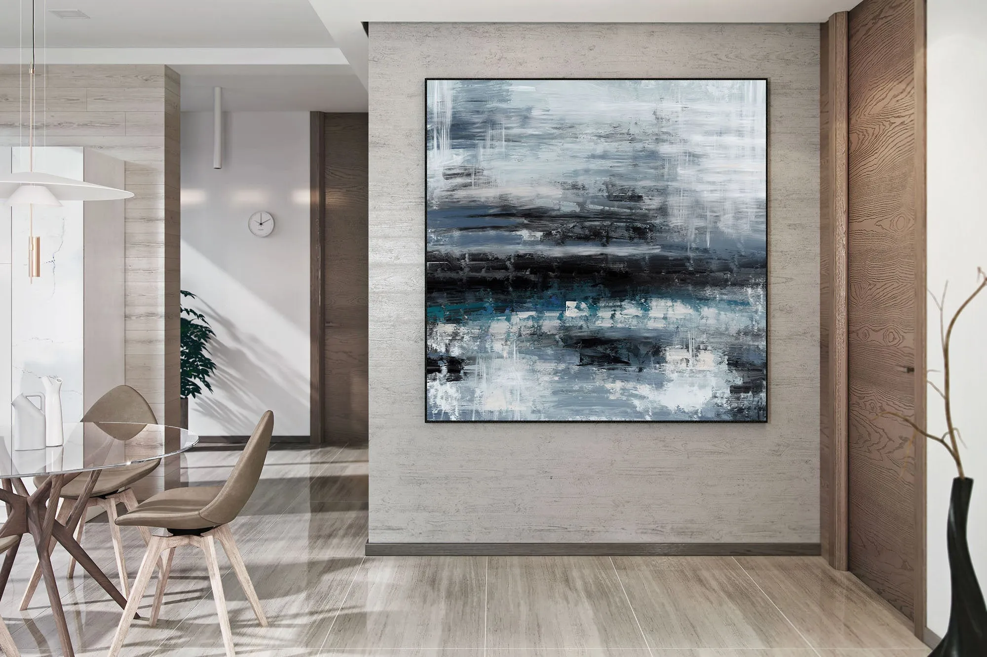 Black Blue Gray Wall Art Textured Abstract Painting Contemporary Art Fp098