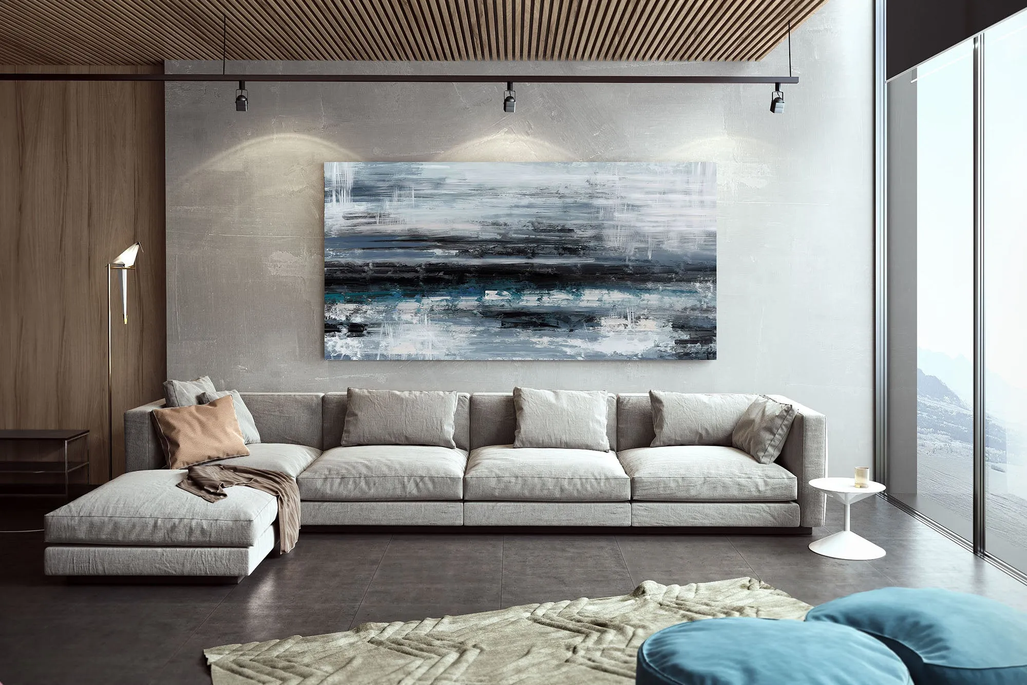 Black Blue Gray Wall Art Textured Abstract Painting Contemporary Art Fp098