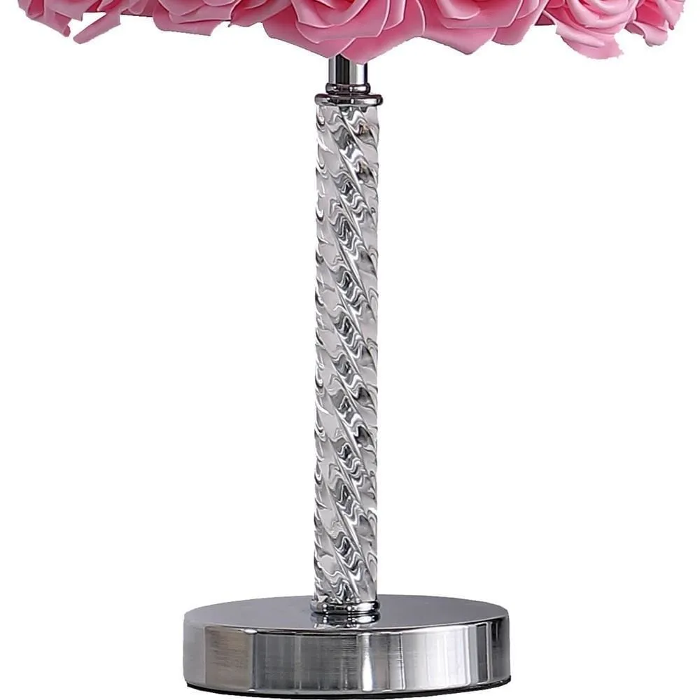 Bloom Roses Drum Shade Table Lamp with Twisted Acrylic Base, Pink By Casagear Home