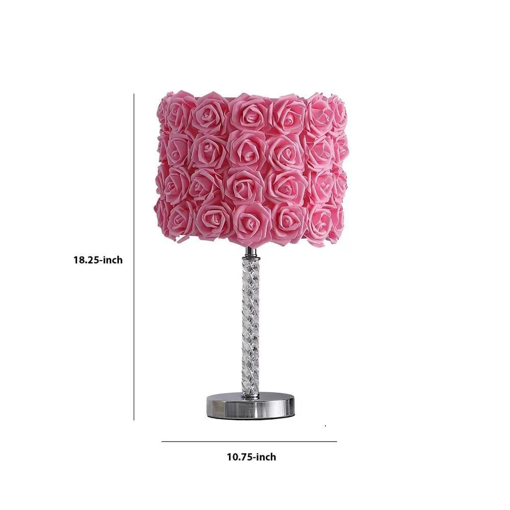 Bloom Roses Drum Shade Table Lamp with Twisted Acrylic Base, Pink By Casagear Home