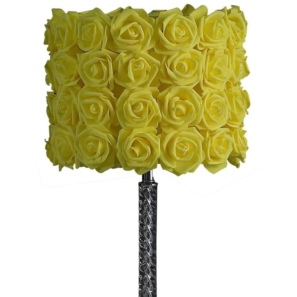 Bloom Roses Drum Shade Table Lamp with Twisted Acrylic Base, Yellow By Casagear Home
