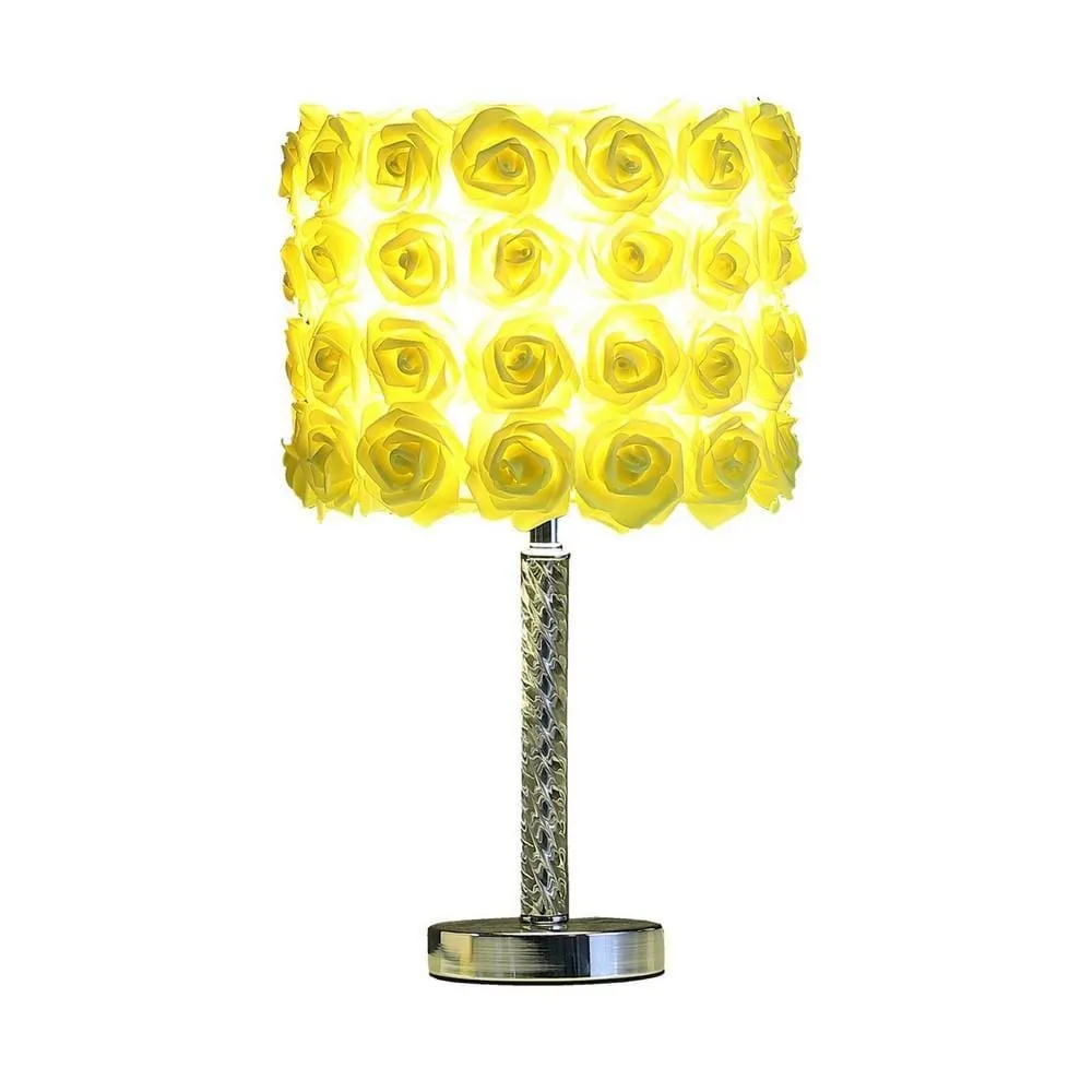 Bloom Roses Drum Shade Table Lamp with Twisted Acrylic Base, Yellow By Casagear Home