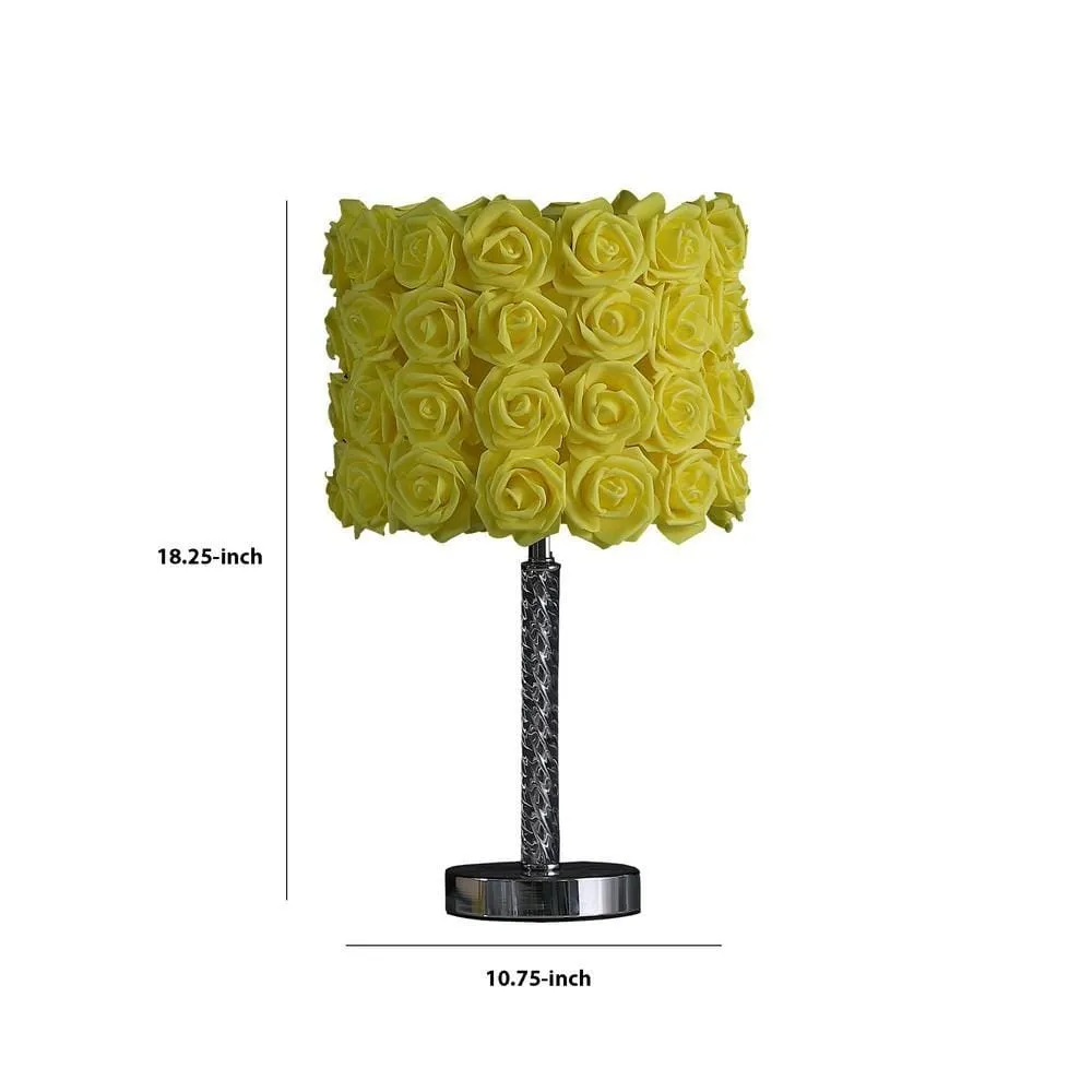 Bloom Roses Drum Shade Table Lamp with Twisted Acrylic Base, Yellow By Casagear Home