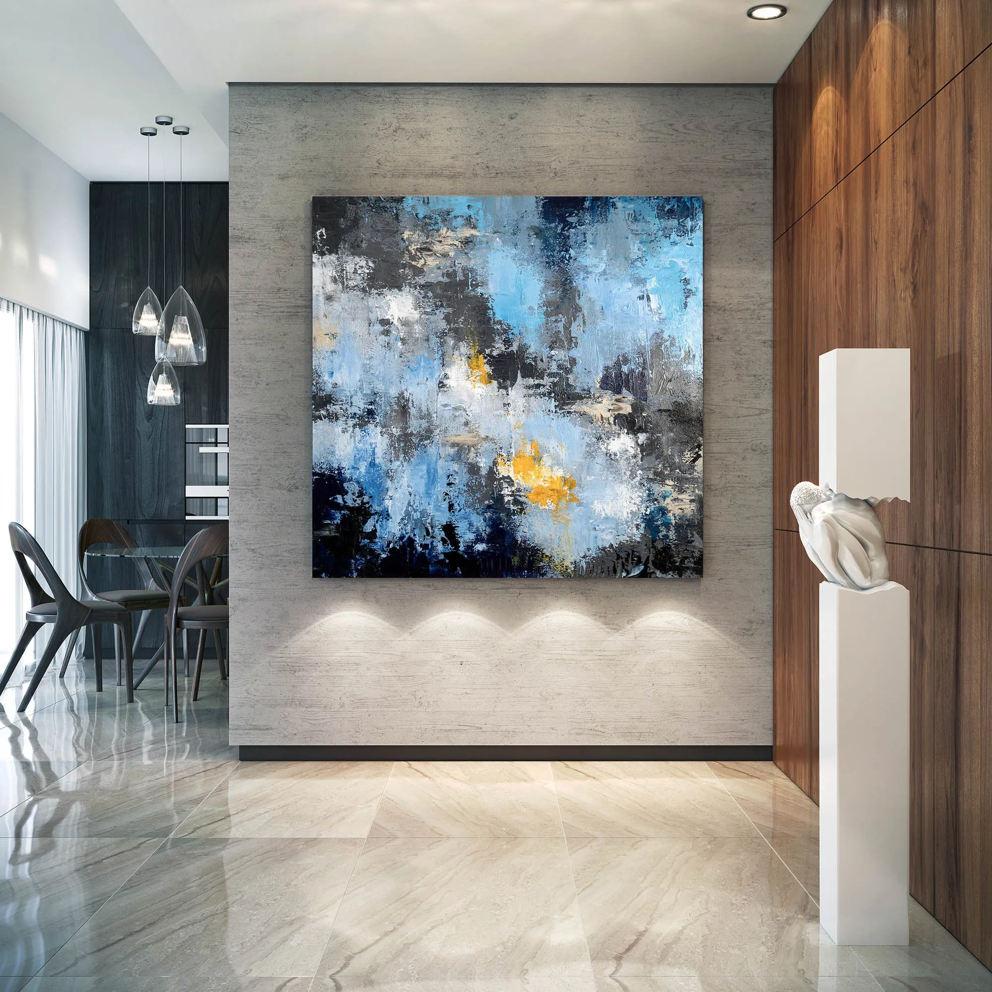 Blue Black Yellow Abstract Painting New Home Decor Qp064