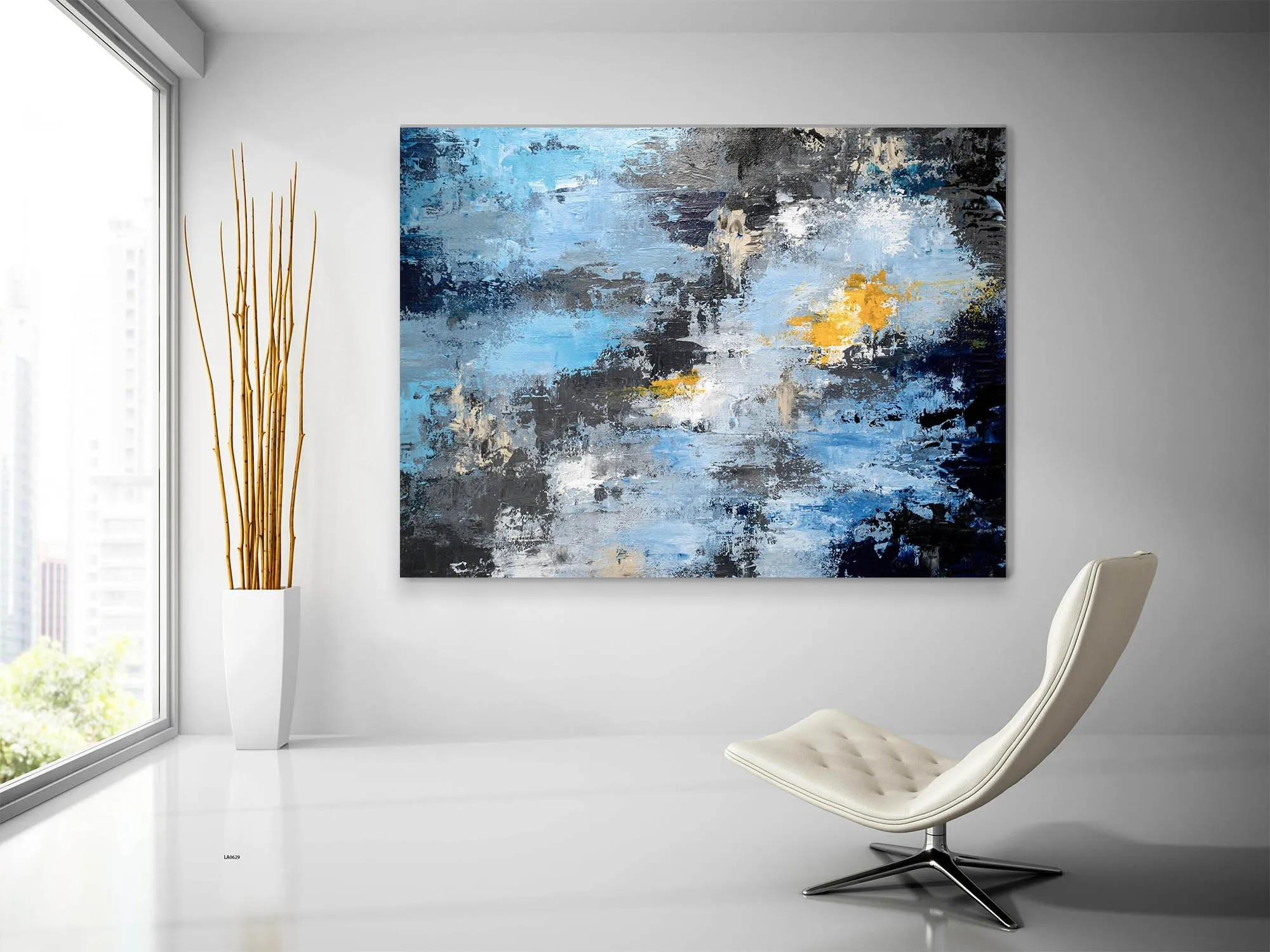 Blue Black Yellow Abstract Painting New Home Decor Qp064