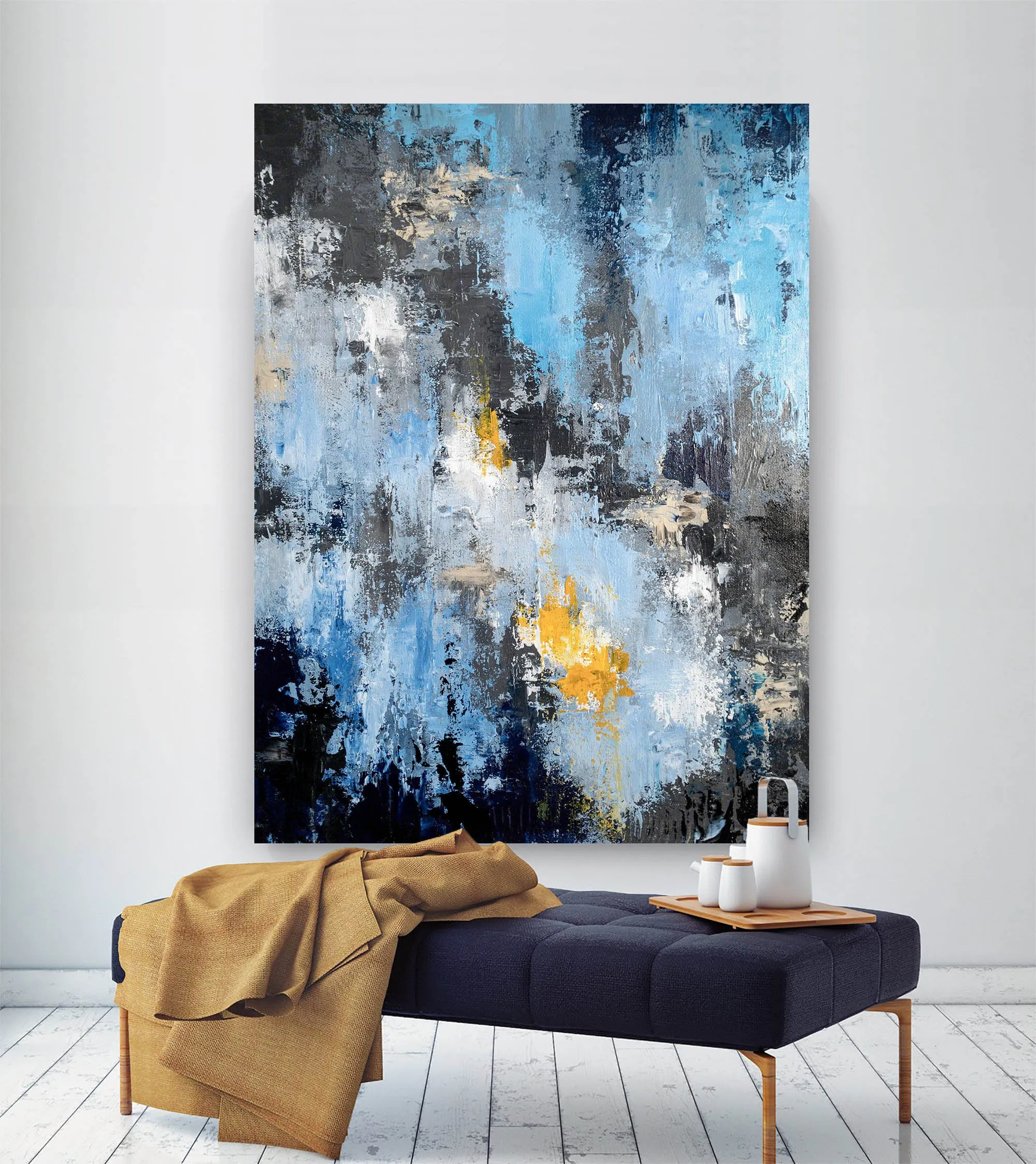 Blue Black Yellow Abstract Painting New Home Decor Qp064