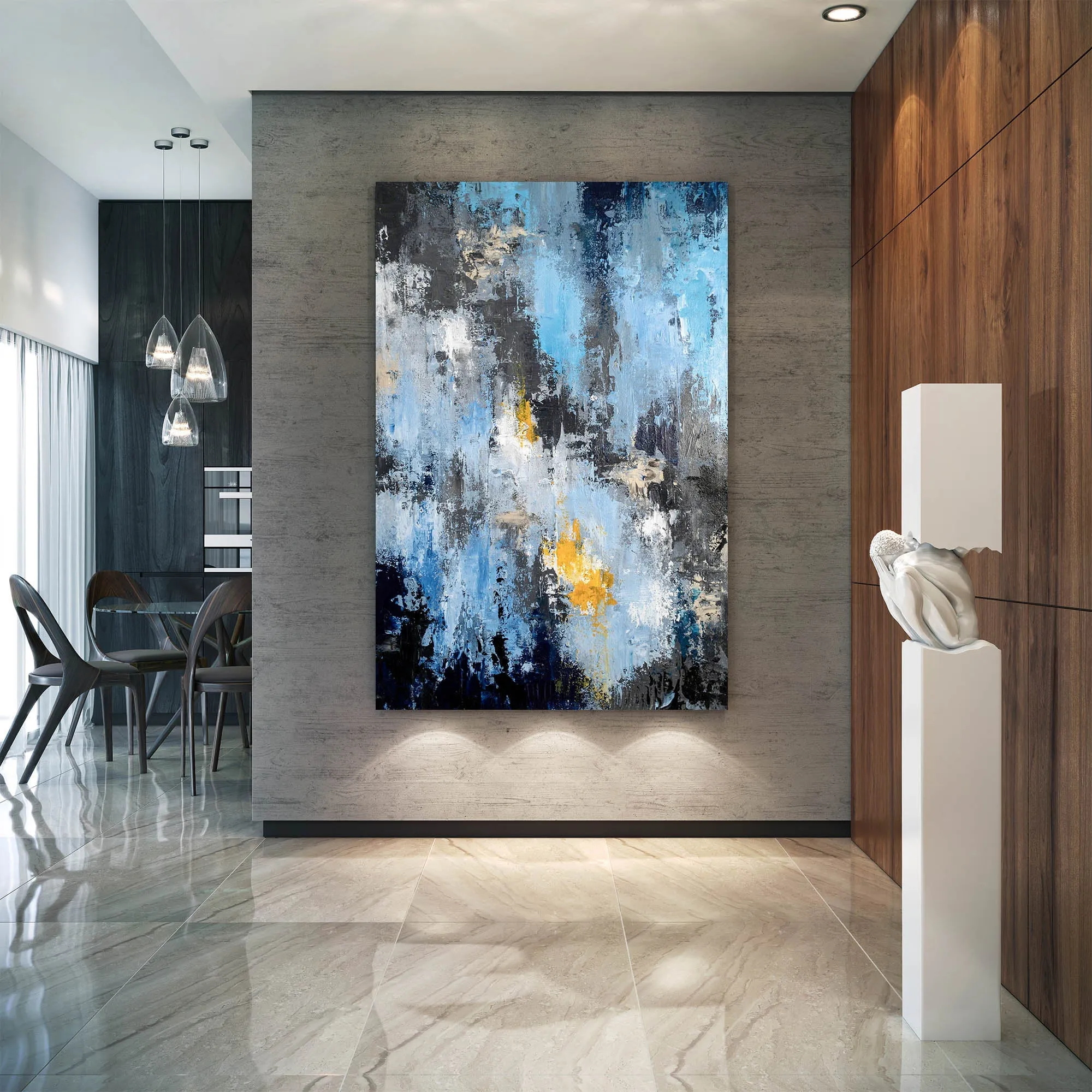 Blue Black Yellow Abstract Painting New Home Decor Qp064