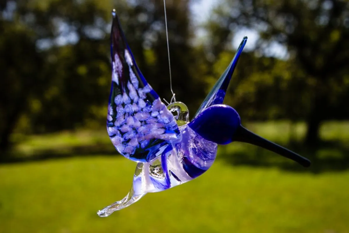Blue Glass Hummingbird with Infused Ash