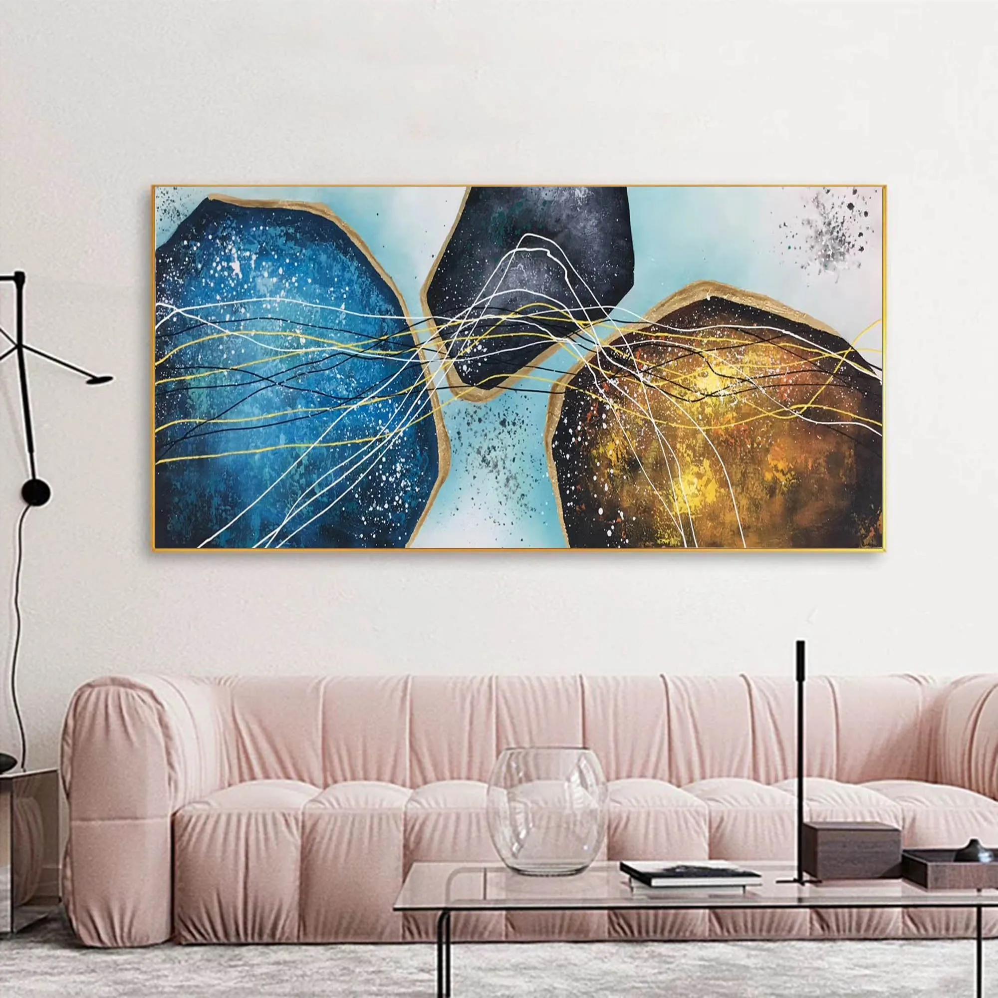 Blue Gold White Modern Abstract Painting Oversized Modern Art Np095