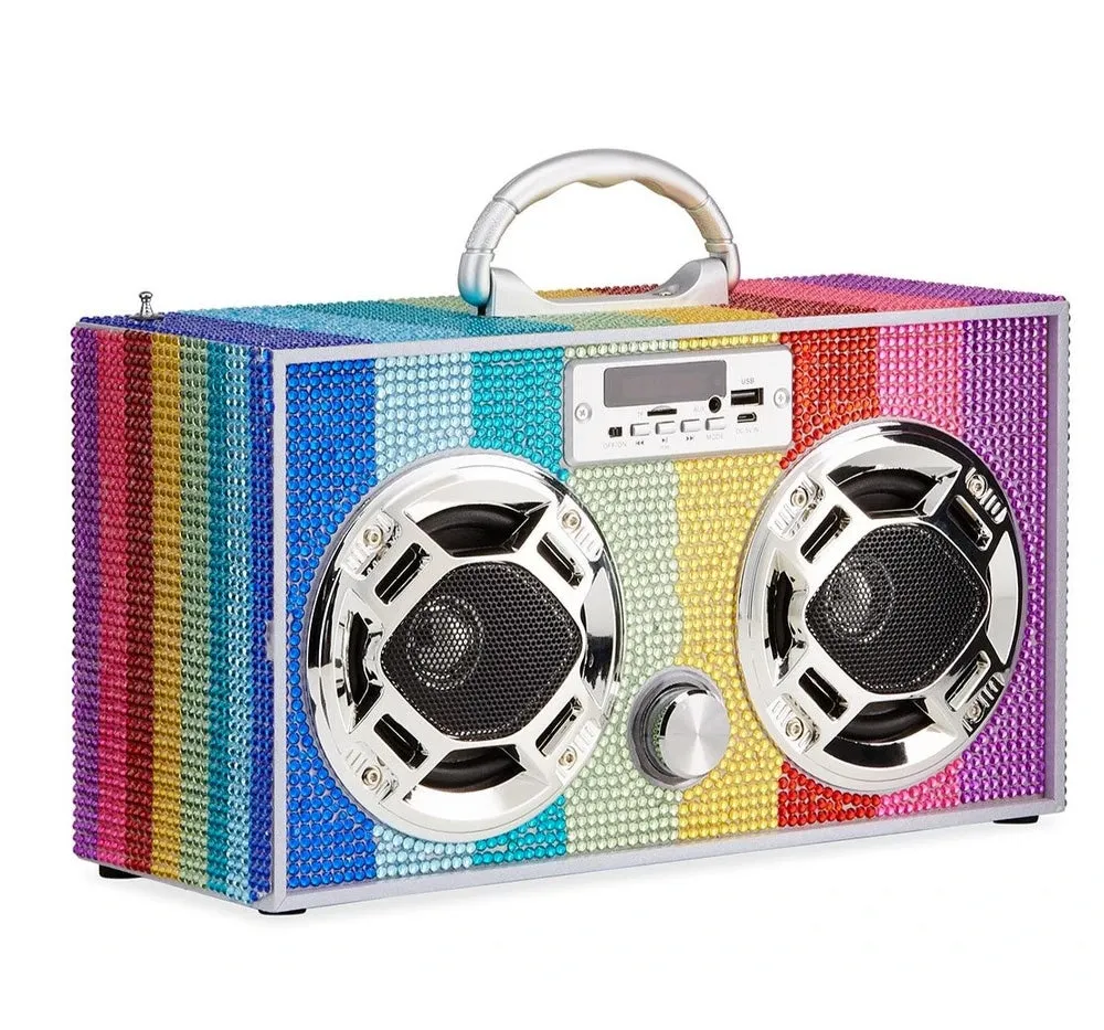 Bocina Boombox retro con brillos de arcoris  -Wireless Express